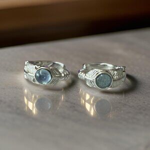 Aquamarine feather hoop jewelry earrings fashion accessories s925 sterling gift